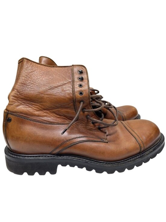 Sergio Rossi Men\'s Brown Leather Cap Toe Lace-Up Combat Boots Size 9 main image 4